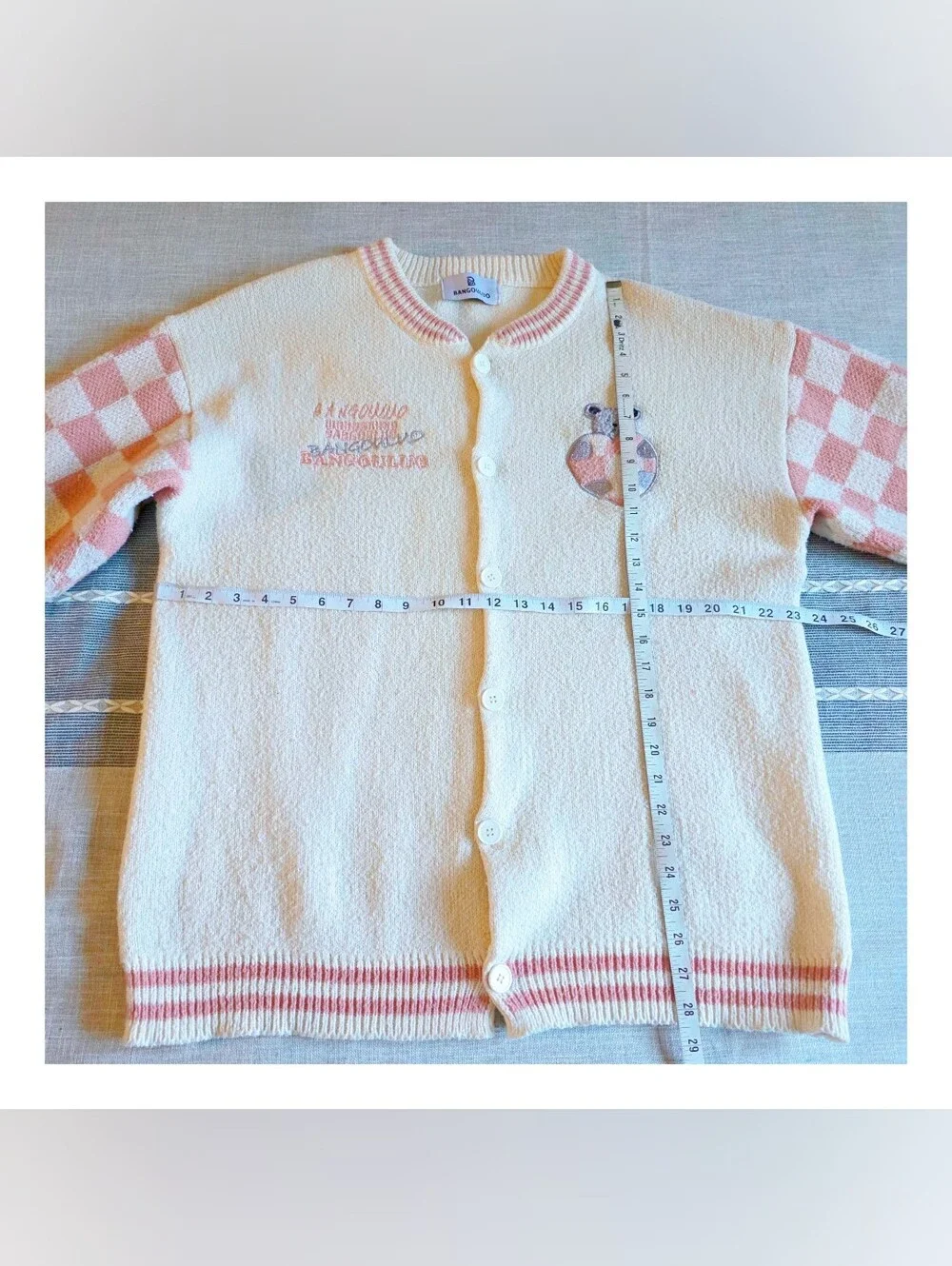 Unbranded Kids Cream & Pink Checker Knit Cardigan